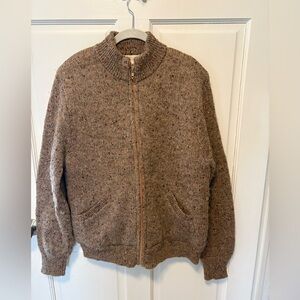 Winona Knits brown wool Sherpa zip up cardigan sweater men’s l large vintage